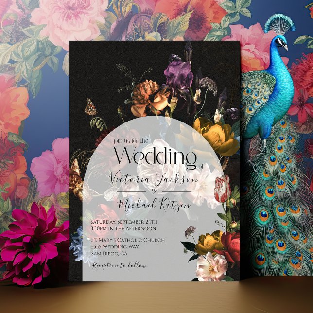 Invitación Rembrandt Floral Dark & Moody Boda Arch (Subido por el creador)