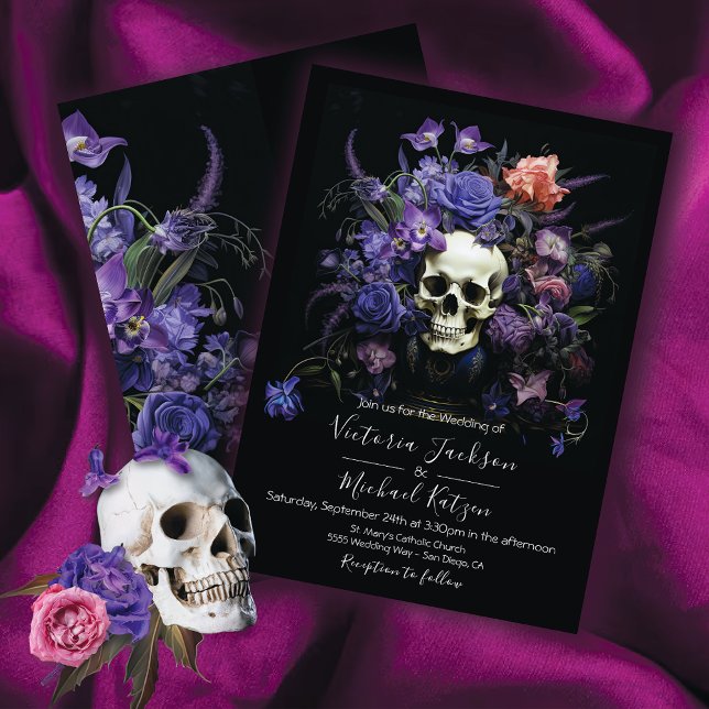Invitación Rembrandt Floral Skull Dark & Moody Gótico Boda (Subido por el creador)
