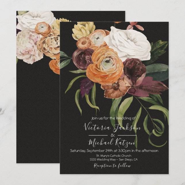 Invitación Rembrandt Otumn Floral Dark & Moody Boda (Anverso / Reverso)