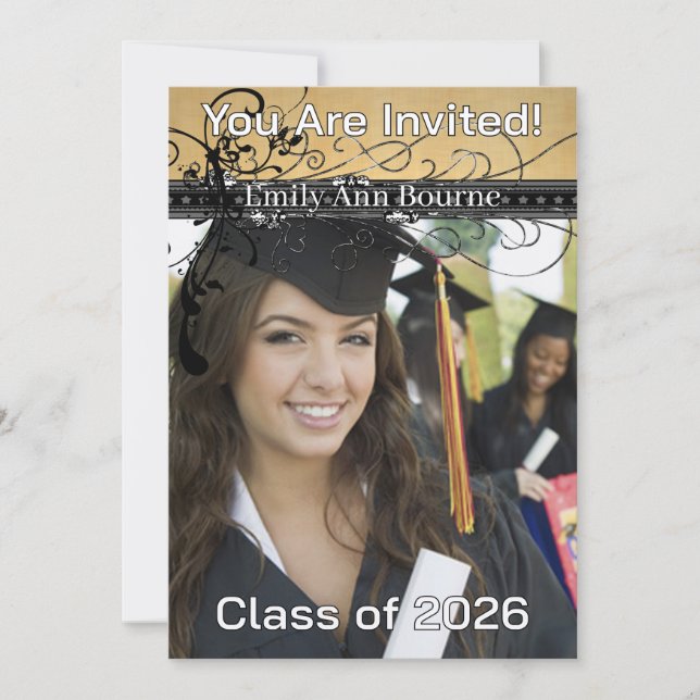 Invitación Remolino-Cambio elegante enrrollado negro al año (Anverso)