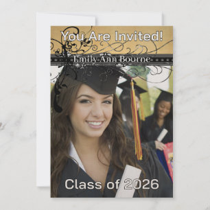 Invitación Remolino-Cambio elegante enrrollado negro al año