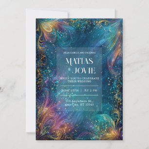 Invitación Remolino Celestial Nupcial de Color Verde Teal y P