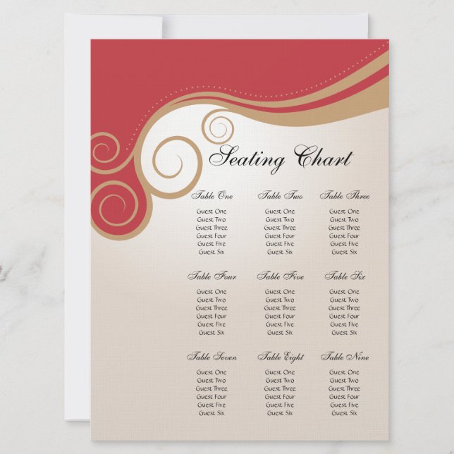 Invitación Remolino del oro en rojo y carta del asiento de la (Anverso)