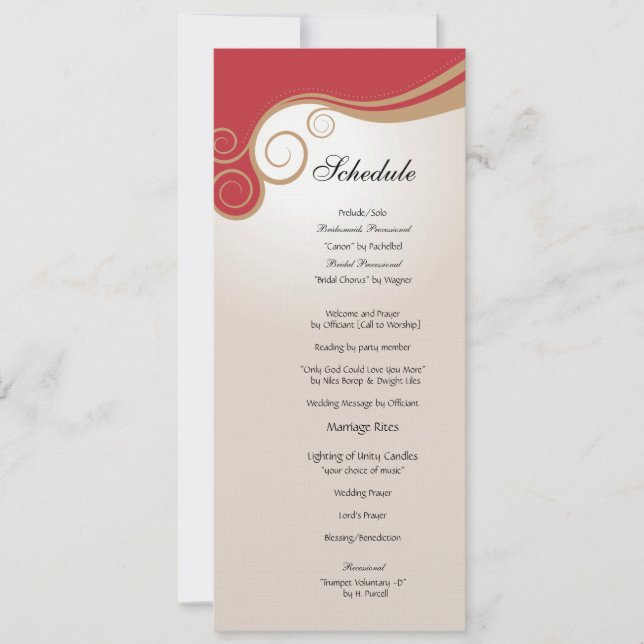 Invitación Remolino del oro en rojo y horario de la crema (Anverso)