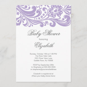 Invitación Remolino floral púrpura suave moderno Baby Shower