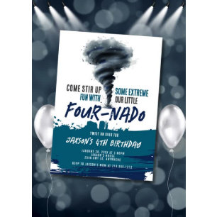 Invitación Remolino Fournado Tornado Azul Grunge Cumpleaños