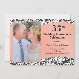 Invitación Remolino negro y coral 35º aniversario de bodas