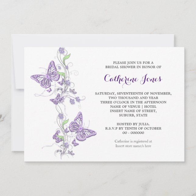 Invitación Remolino púrpura de la mariposa (Anverso)