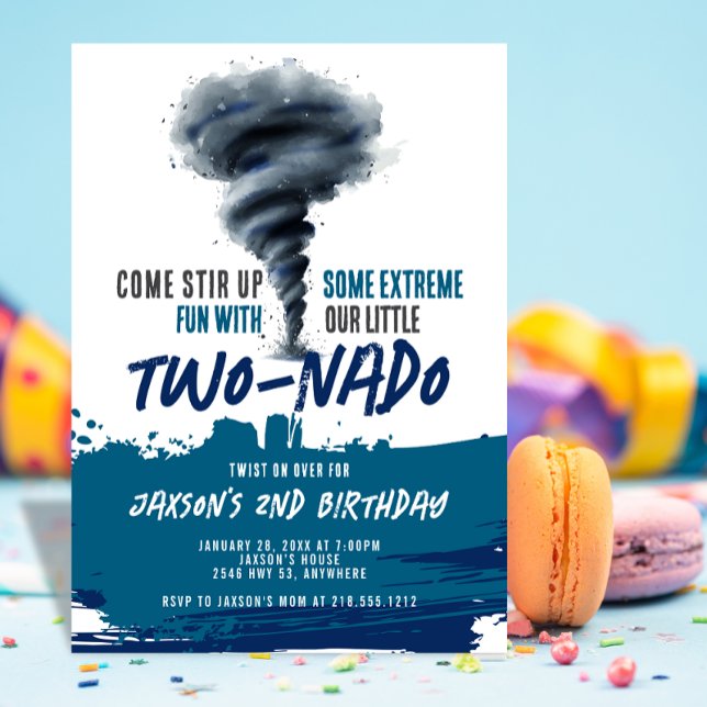 Invitación Remolino Tornado Torbellino Azul Grunge Cumpleaños (Twonado Twister Tornado Blue Grunge Birthday Invitation)