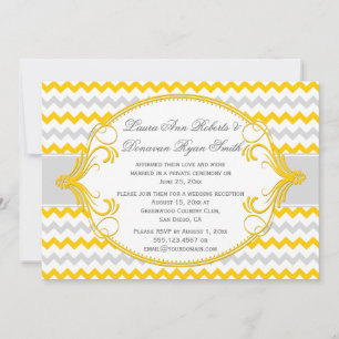 Invitación Remolinos Amarillos Grises Marco Chevron Recepción