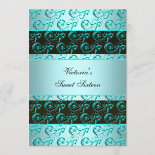 Invitación Remolinos azules turquesa bonitos Sweet Sixteen