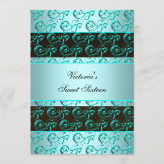 Invitación Remolinos azules turquesa bonitos Sweet Sixteen