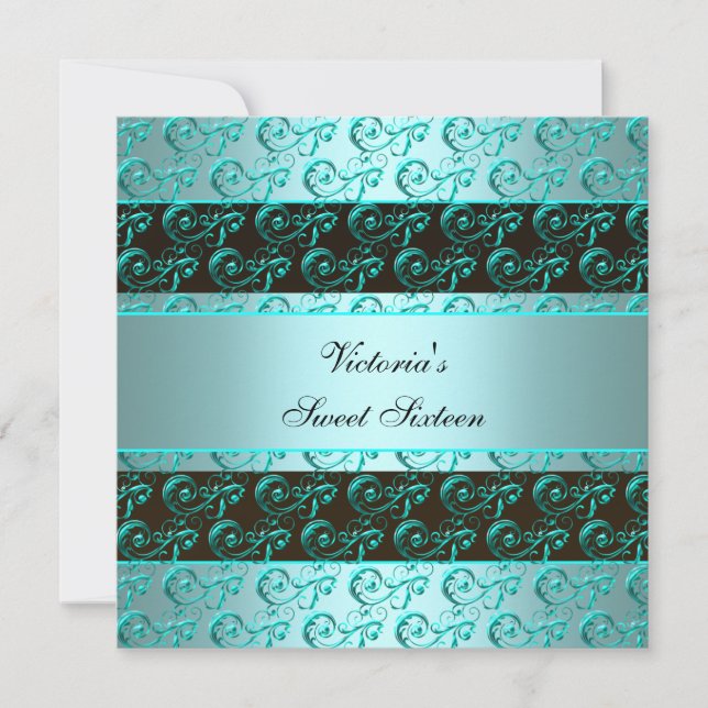 Invitación Remolinos de azul turquesa Elegante Dulces Diecisé (Anverso)