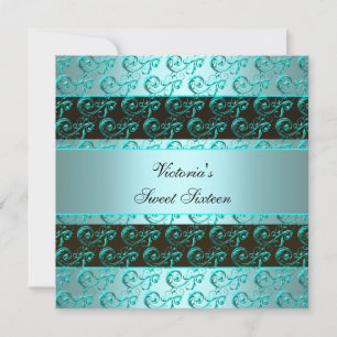 Invitación Remolinos de azul turquesa Elegante Dulces Diecisé