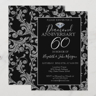 Invitación Remolinos de brillo plateado Diamante Boda Anivers