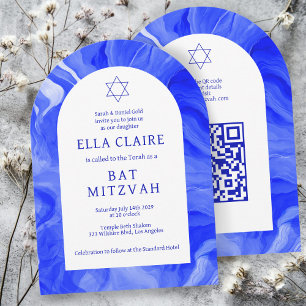 Invitación Remolinos de canica azul Estrella QR Bar Bat Mitzv