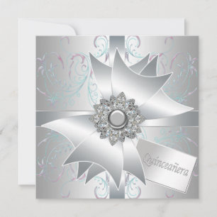 Invitación Remolinos de color teal blanco Quinceañera