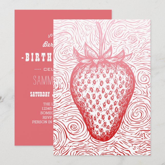 Invitación remolinos de fresa (Anverso / Reverso)