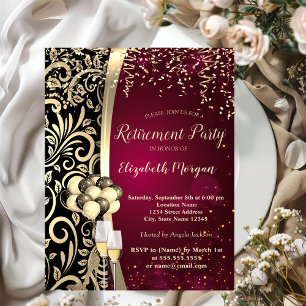 Invitación Remolinos de oro de vidrio, Tacones altos, Jubilac