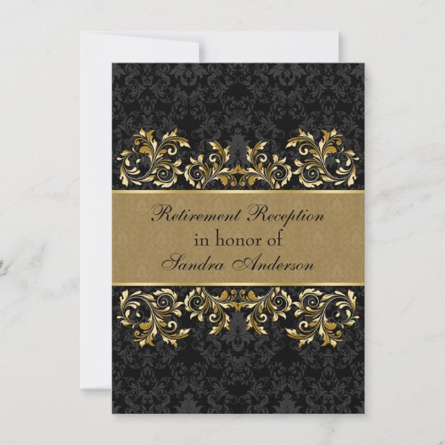 Invitación Remolinos de oro frondosos, retiro negro del (Anverso)
