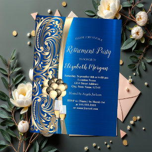 Invitación Remolinos de oro vidrio, tacones altos Azul Jubila