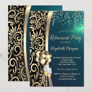 Invitación Remolinos de Oro Vidrio, Tacones Altos, Jubilación