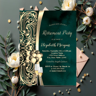 Invitación Remolinos de Oro Vidrio, Tacones Altos Jubilación 