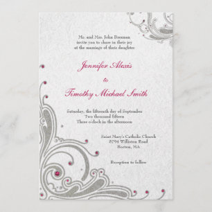 Invitación Remolinos de plata del purpurina + el casarse
