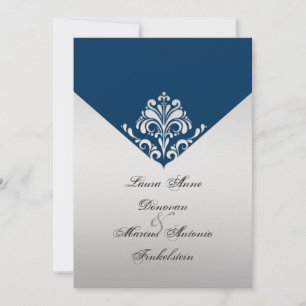 Invitación Remolinos de plata y azul marino después de la cel