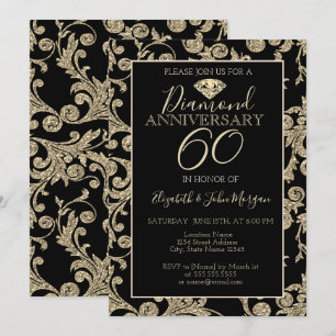 Invitación Remolinos de purpurina dorada Diamante Boda Aniver