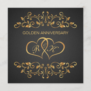Invitación Remolinos dorados, corazones unidos 50º Aniversari