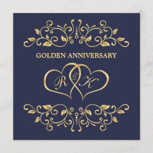 Invitación Remolinos dorados, corazones unidos 50º Aniversari