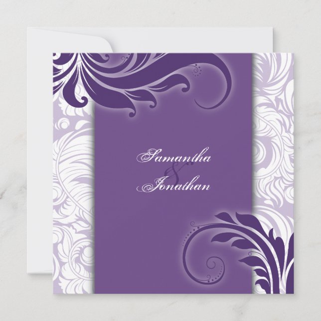 Invitación Remolinos elegantes púrpuras y blancos de la (Anverso)
