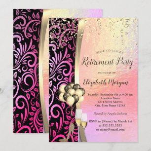 Invitación Remolinos Elegantes Vidrio, Tacones Altos, Jubilac