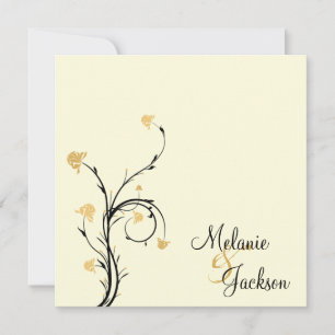 Invitación Remolinos Florales Amarillo Negro Crema Post Boda