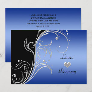 Invitación Remolinos Florales de Plata Azul Negro Solo Recepc