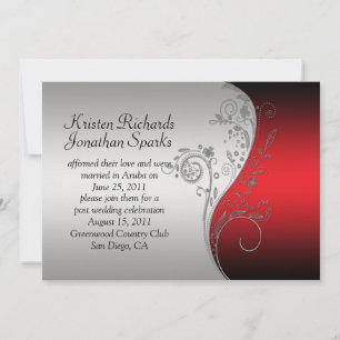Invitación Remolinos Florales Rojo Negro Plateado Post Boda