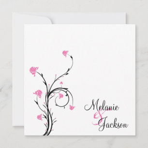 Invitación Remolinos Florales Rosa Negro Blanco Post Boda
