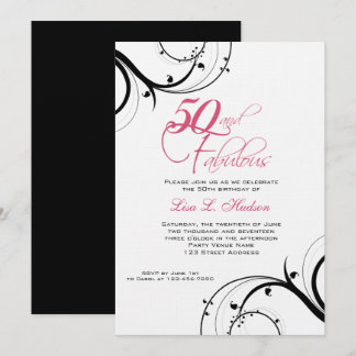 Invitación ¡Remolinos rosados 50.os del negro y fabuloso!