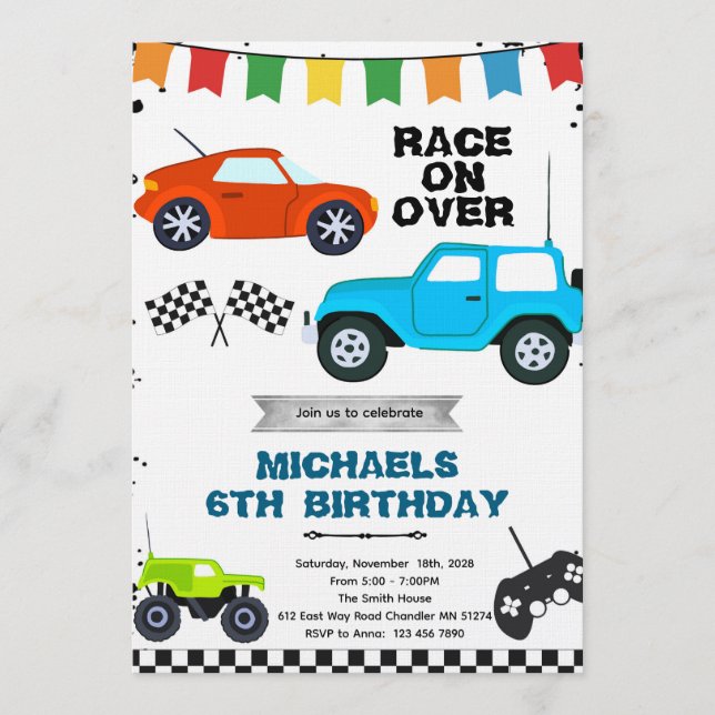 Invitación Remote Control Cars party invitation (Anverso)