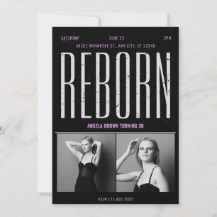 Invitación Renacer el cumpleaños negro grunge