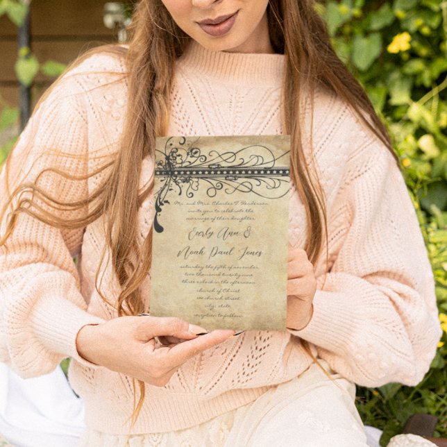 Invitación Renacimiento Medieval Black Funky Elegante Swirls (Subido por el creador)