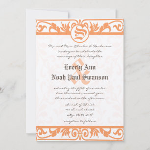 Invitación Renacimiento Medieval Coral Damasco Gris Boda 
