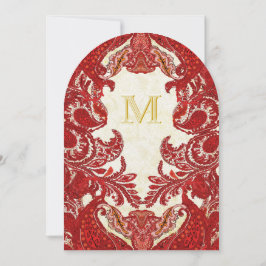 Invitación Renacimiento Medieval Rojo Vintage Paisley Boda