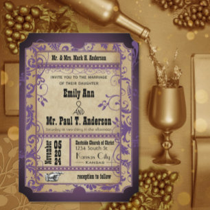 Invitación Renacimiento Medieval Ticket Bodas Púrpura