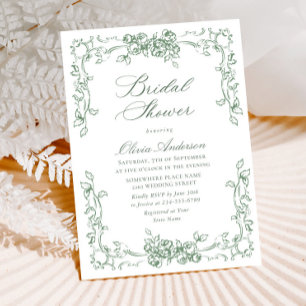 Invitación Renacimiento Ornate Sage Green Floral Brillante