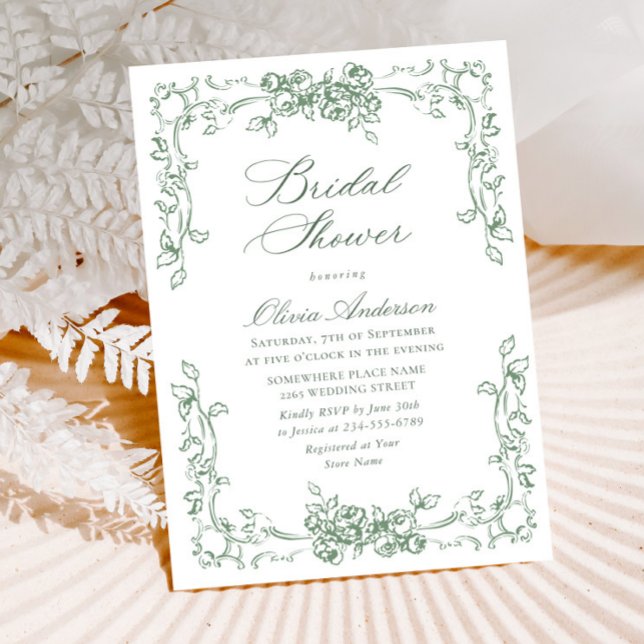 Invitación Renacimiento Ornate Sage Green Floral Brillante (Subido por el creador)