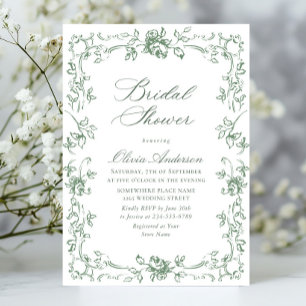Invitación Renacimiento Ornate Sage Green Floral Brillante