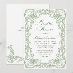 Invitación Renacimiento Ornate Sage Green Floral Brillante