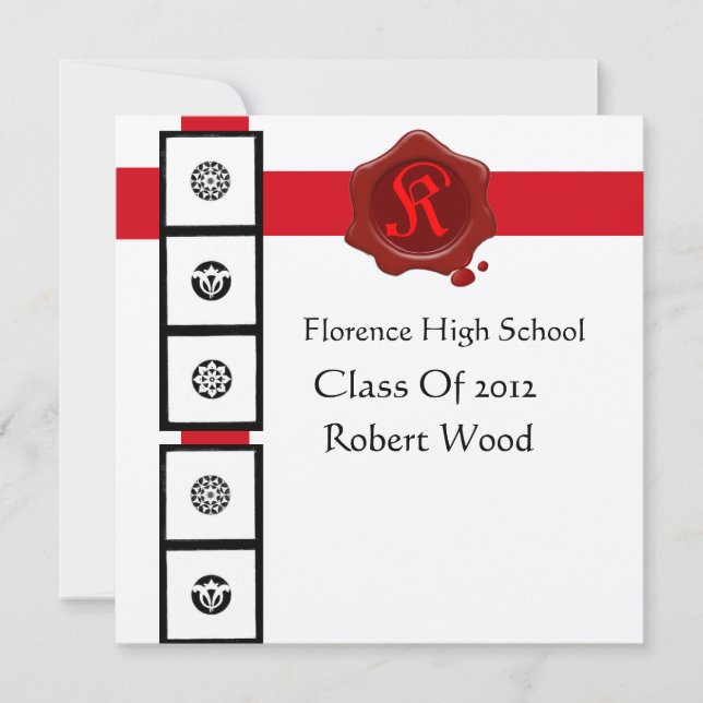 Invitación RENAISSANCE GRADUATION Red Wax Seal Monograma (Anverso)